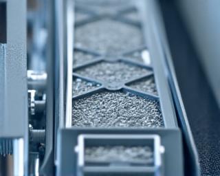 Close-up of an industrial air filtration system using specialized filters